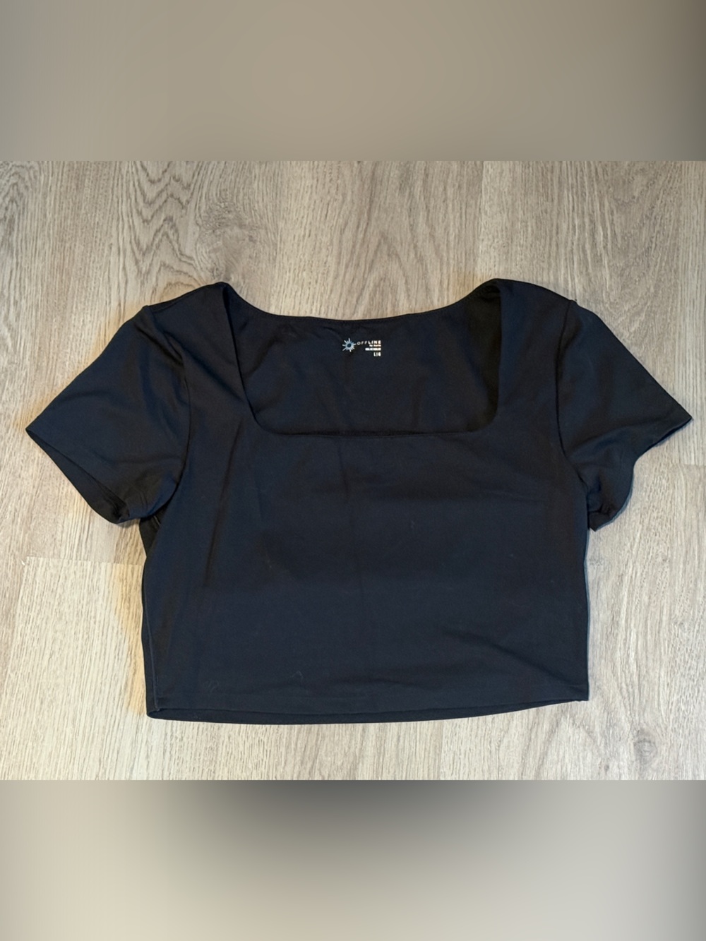 aerie Black Square-Neck Cropped Top w/ built in bra